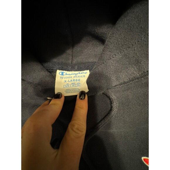 90s Champion reverse weave hoodie Men XL Navy Blue Spell Out Embroidered - Picture 7 of 9